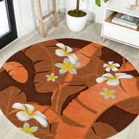 Orange Banana Leaf Hawaii Round Carpet Lau Maia Plumeria Tropical Summer Vibes