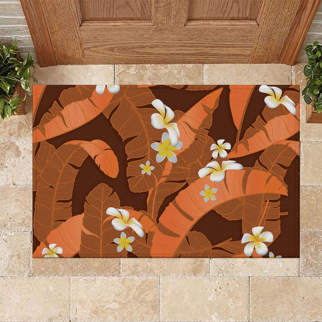 Orange Banana Leaf Hawaii Rubber Doormat Lau Maia Plumeria Tropical Summer Vibes