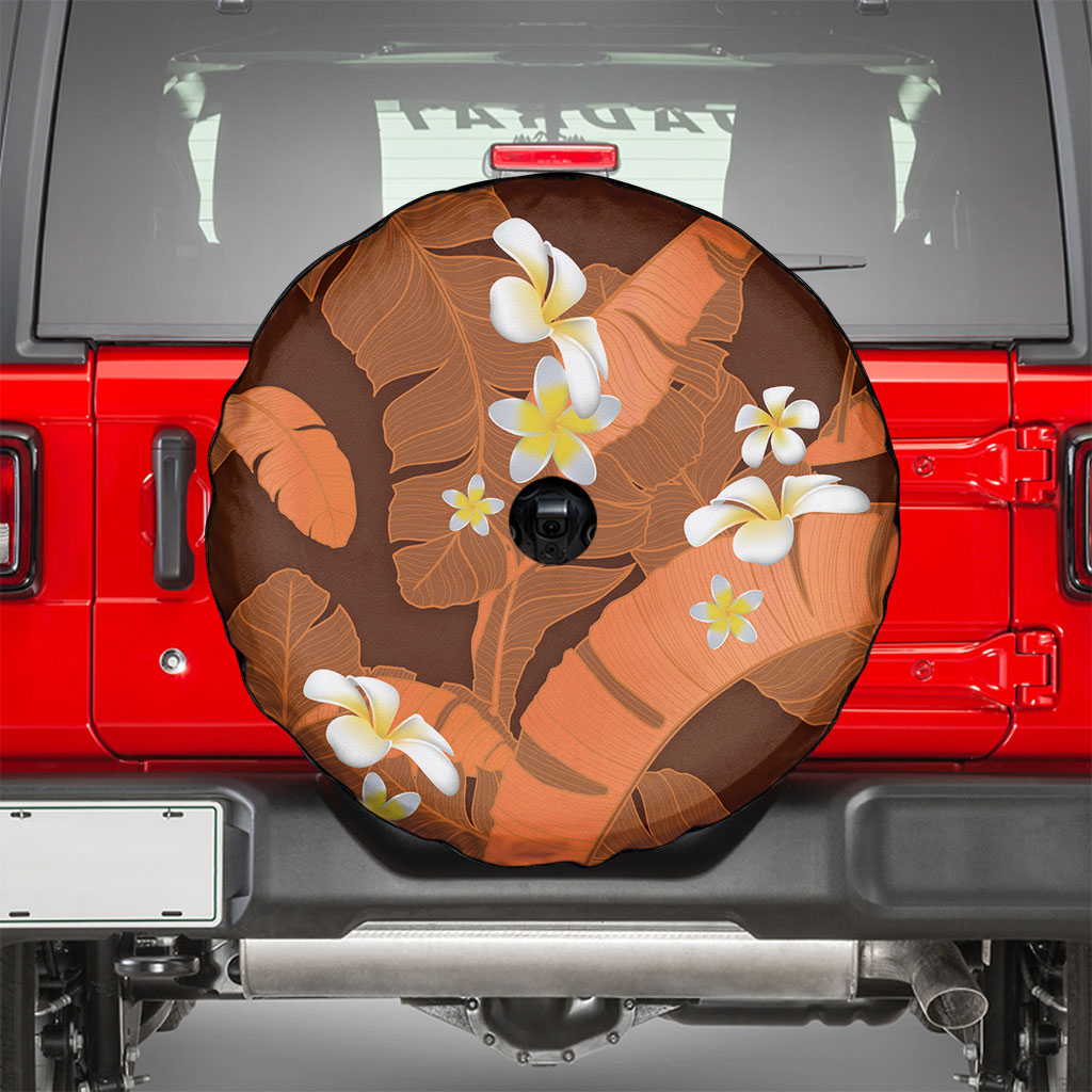 Orange Banana Leaf Hawaii Spare Tire Cover Lau Maia Plumeria Tropical Summer Vibes