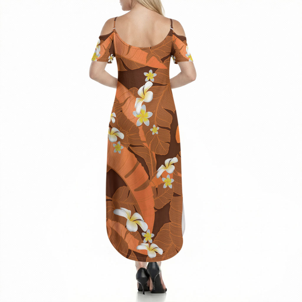 Orange Banana Leaf Hawaii Summer Maxi Dress Lau Maia Plumeria Tropical Summer Vibes