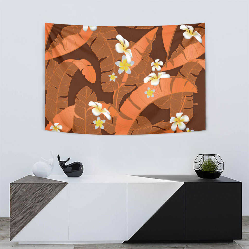 Orange Banana Leaf Hawaii Tapestry Lau Maia Plumeria Tropical Summer Vibes