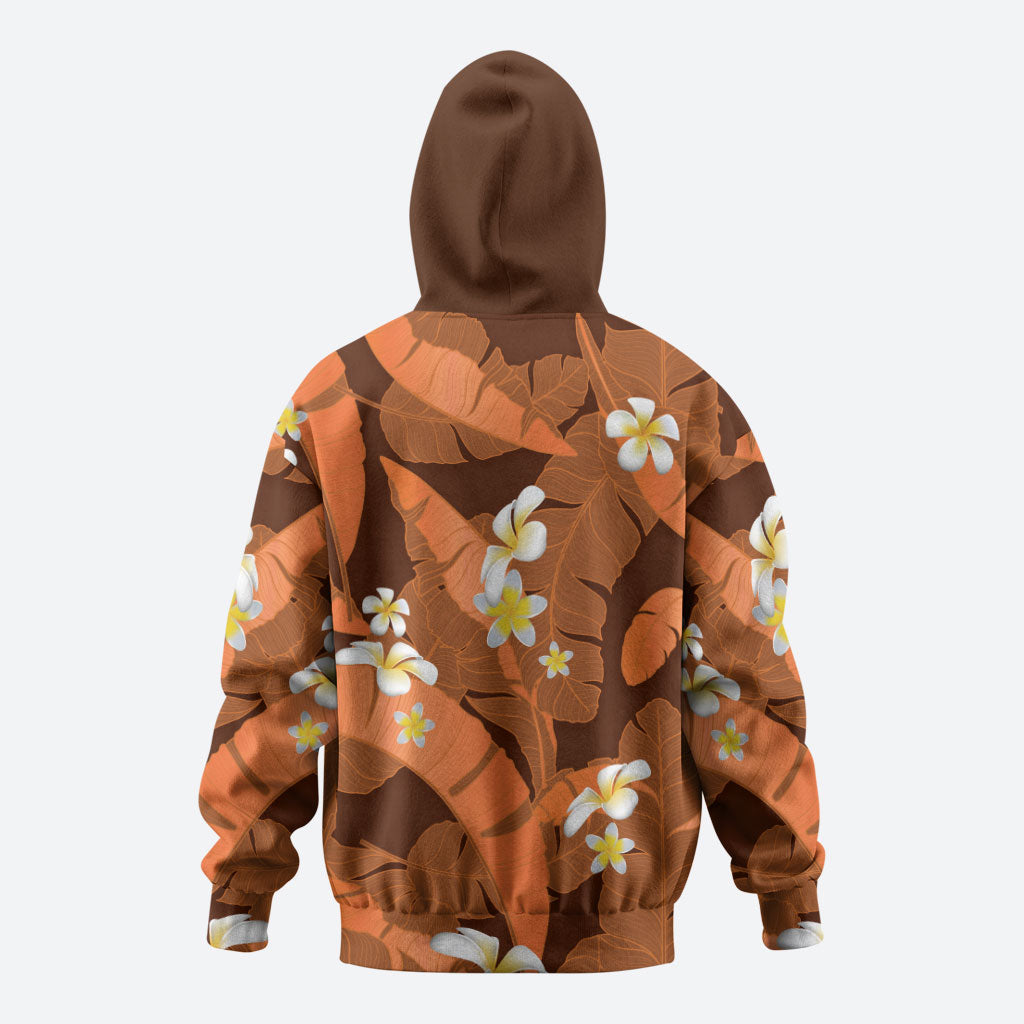 Orange Banana Leaf Hawaii Zip Hoodie Lau Maia Plumeria Tropical Summer Vibes LT14 - Polynesian Pride