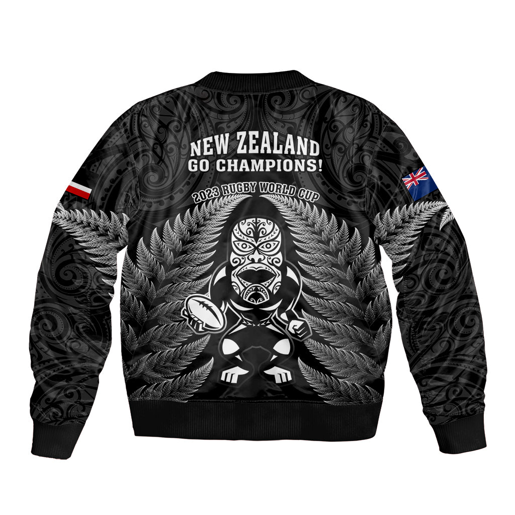 New Zealand Aotearoa Rugby Bomber Jacket NZ Tiki With Maori Fern World Cup Black Version LT14 - Polynesian Pride