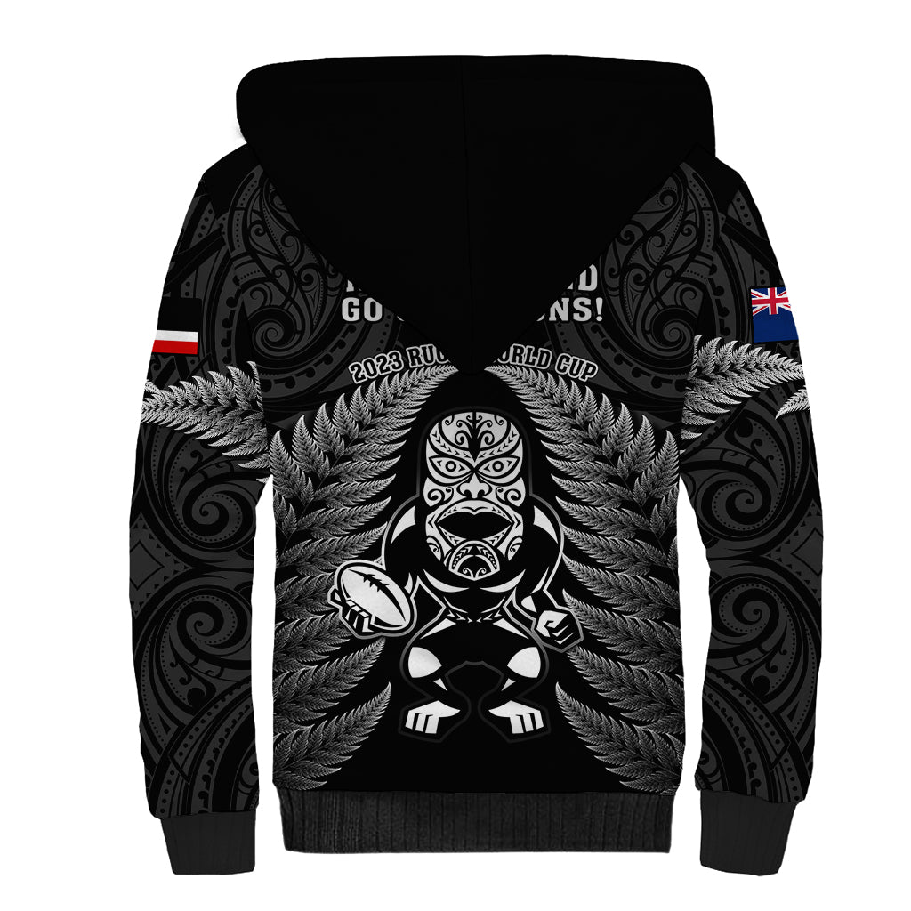 New Zealand Aotearoa Rugby Sherpa Hoodie NZ Tiki With Maori Fern World Cup Black Version LT14 - Polynesian Pride