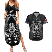 Custom New Zealand Aotearoa Rugby Couples Matching Summer Maxi Dress and Hawaiian Shirt NZ Tiki With Maori Fern World Cup Black Version LT14 Black - Polynesian Pride