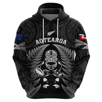 Custom New Zealand Aotearoa Rugby Hoodie NZ Tiki With Maori Fern World Cup Black Version LT14 - Polynesian Pride