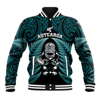 New Zealand Aotearoa Rugby Baseball Jacket NZ Tiki With Maori Fern World Cup Turquoise Version LT14 Unisex Turquoise - Polynesian Pride