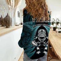 New Zealand Aotearoa Rugby Women Casual Shirt NZ Tiki With Maori Fern World Cup Turquoise Version LT14 - Polynesian Pride