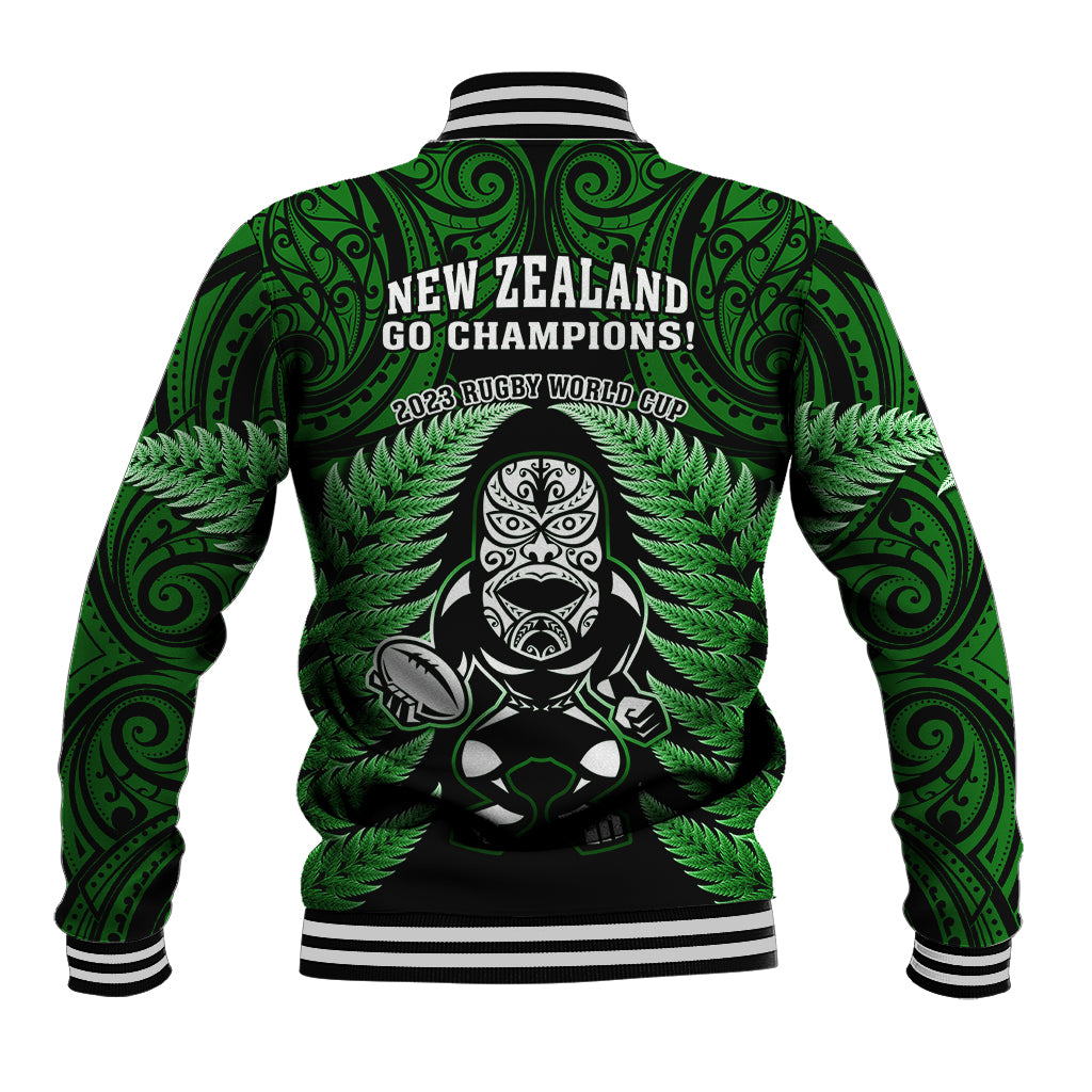 New Zealand Aotearoa Rugby Baseball Jacket NZ Tiki With Maori Fern World Cup Green Version LT14 - Polynesian Pride