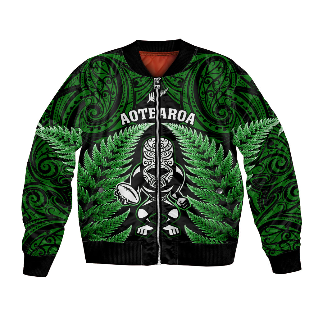 New Zealand Aotearoa Rugby Bomber Jacket NZ Tiki With Maori Fern World Cup Green Version LT14 Unisex Green - Polynesian Pride