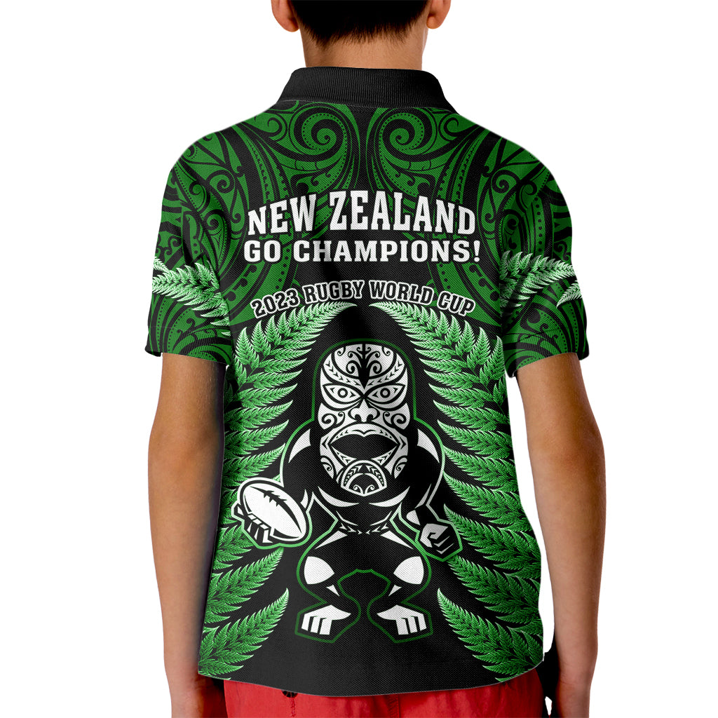 New Zealand Aotearoa Rugby Kid Polo Shirt NZ Tiki With Maori Fern World Cup Green Version LT14 - Polynesian Pride