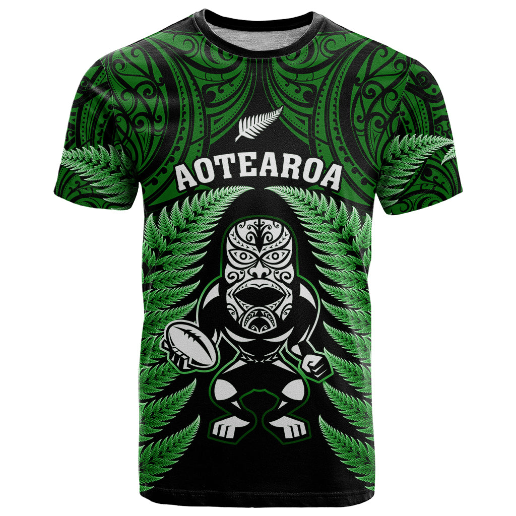New Zealand Aotearoa Rugby T Shirt NZ Tiki With Maori Fern World Cup Green Version LT14 Green - Polynesian Pride