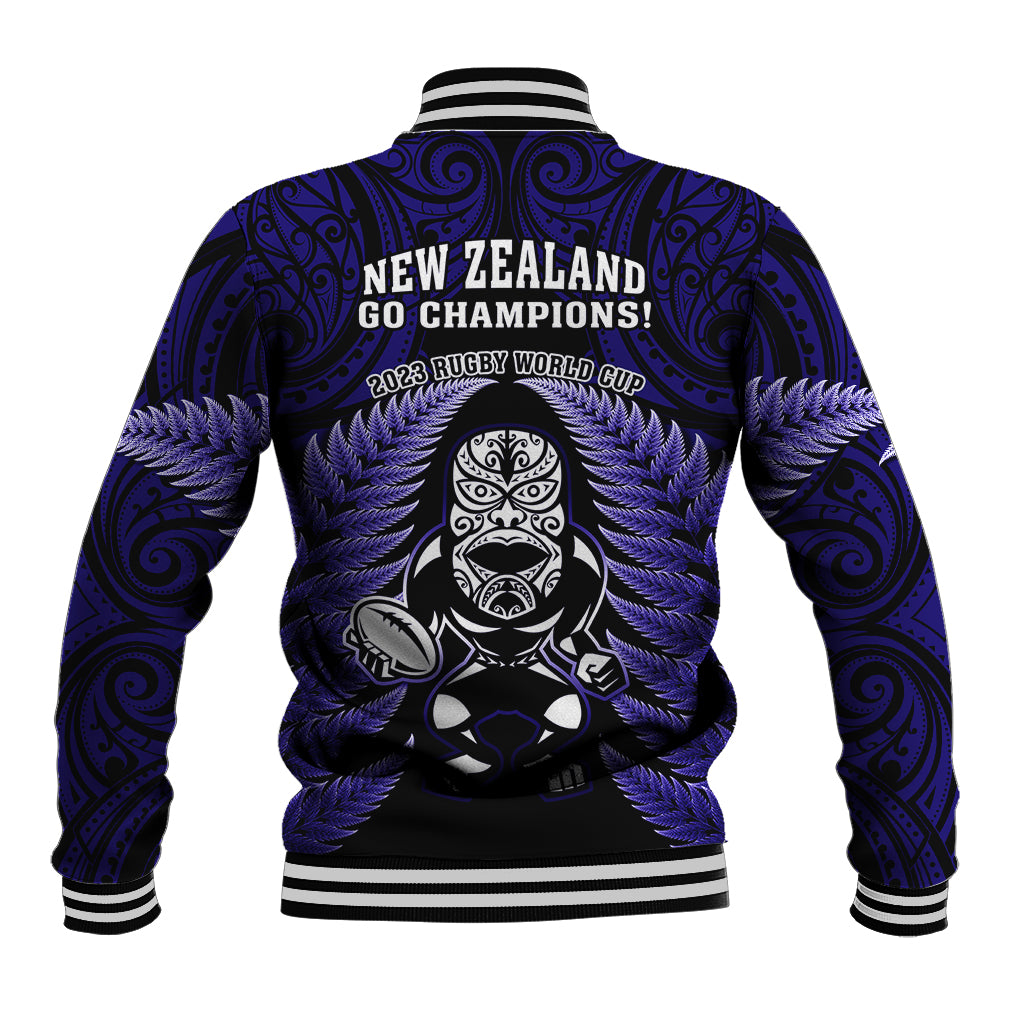 New Zealand Aotearoa Rugby Baseball Jacket NZ Tiki With Maori Fern World Cup Blue Version LT14 - Polynesian Pride