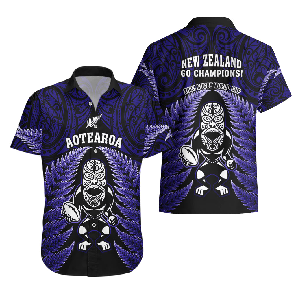 New Zealand Aotearoa Rugby Hawaiian Shirt NZ Tiki With Maori Fern World Cup Blue Version LT14 - Polynesian Pride