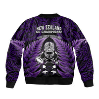 New Zealand Aotearoa Rugby Bomber Jacket NZ Tiki With Maori Fern World Cup Purple Version LT14 - Polynesian Pride