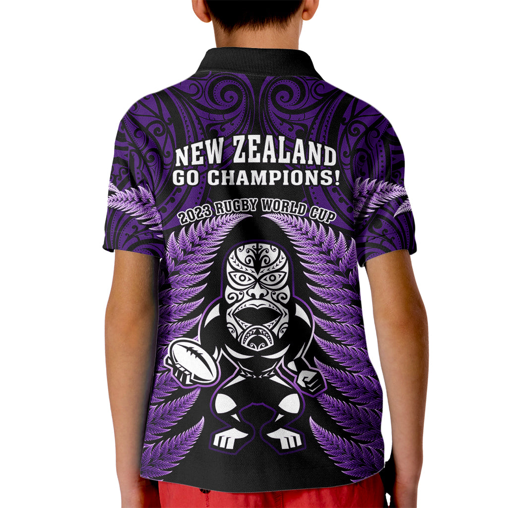 New Zealand Aotearoa Rugby Kid Polo Shirt NZ Tiki With Maori Fern World Cup Purple Version LT14 - Polynesian Pride