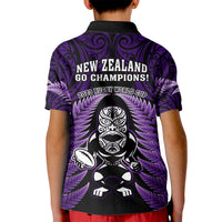 New Zealand Aotearoa Rugby Kid Polo Shirt NZ Tiki With Maori Fern World Cup Purple Version LT14 - Polynesian Pride