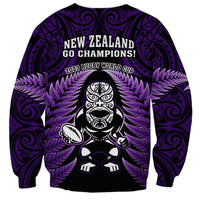 New Zealand Aotearoa Rugby Sweatshirt NZ Tiki With Maori Fern World Cup Purple Version LT14 - Polynesian Pride
