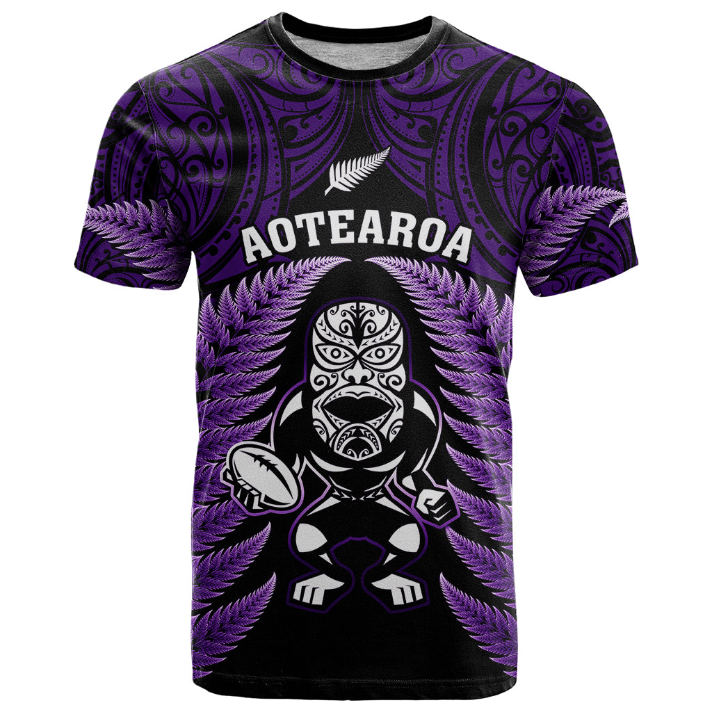 New Zealand Aotearoa Rugby T Shirt NZ Tiki With Maori Fern World Cup Purple Version LT14 Purple - Polynesian Pride
