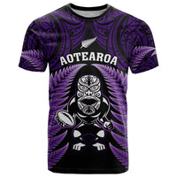 New Zealand Aotearoa Rugby T Shirt NZ Tiki With Maori Fern World Cup Purple Version LT14 Purple - Polynesian Pride