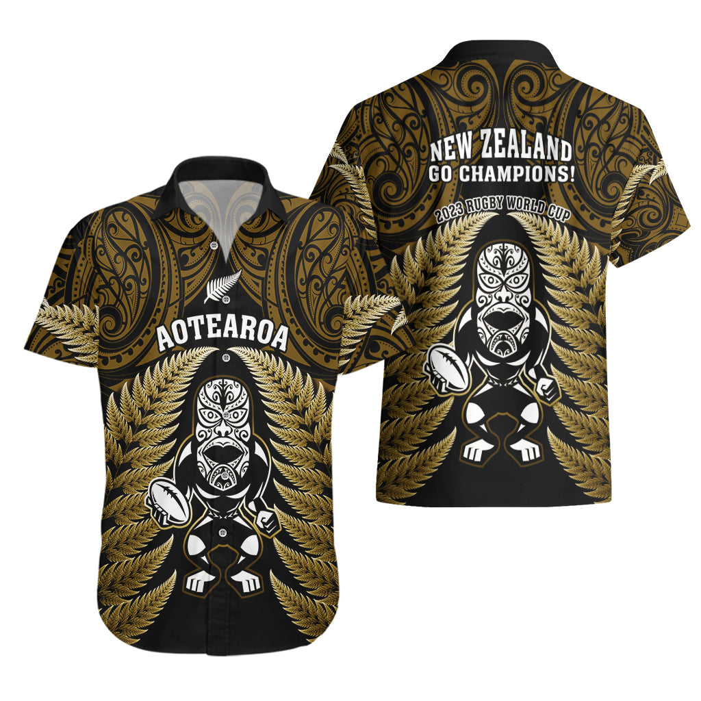 New Zealand Aotearoa Rugby Hawaiian Shirt NZ Tiki With Maori Fern World Cup Gold Version LT14 - Polynesian Pride