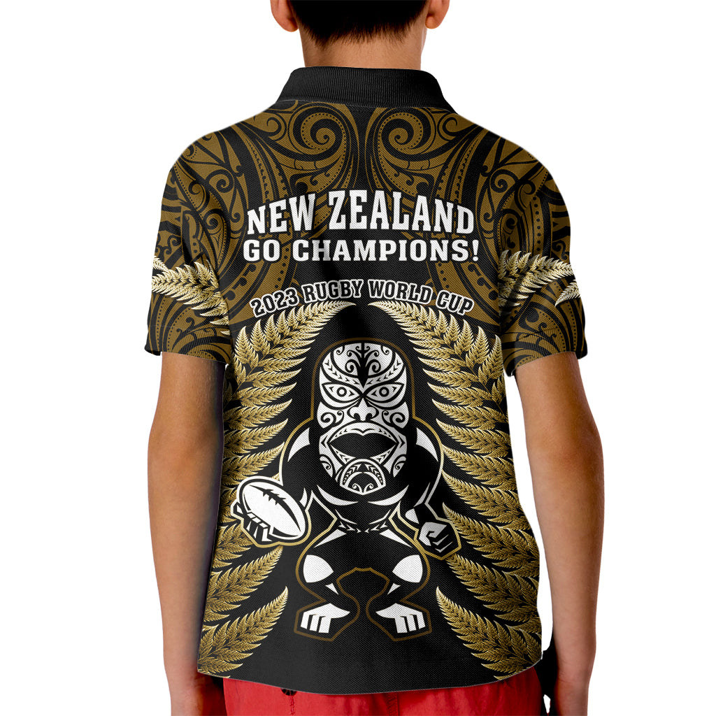New Zealand Aotearoa Rugby Kid Polo Shirt NZ Tiki With Maori Fern World Cup Gold Version LT14 - Polynesian Pride