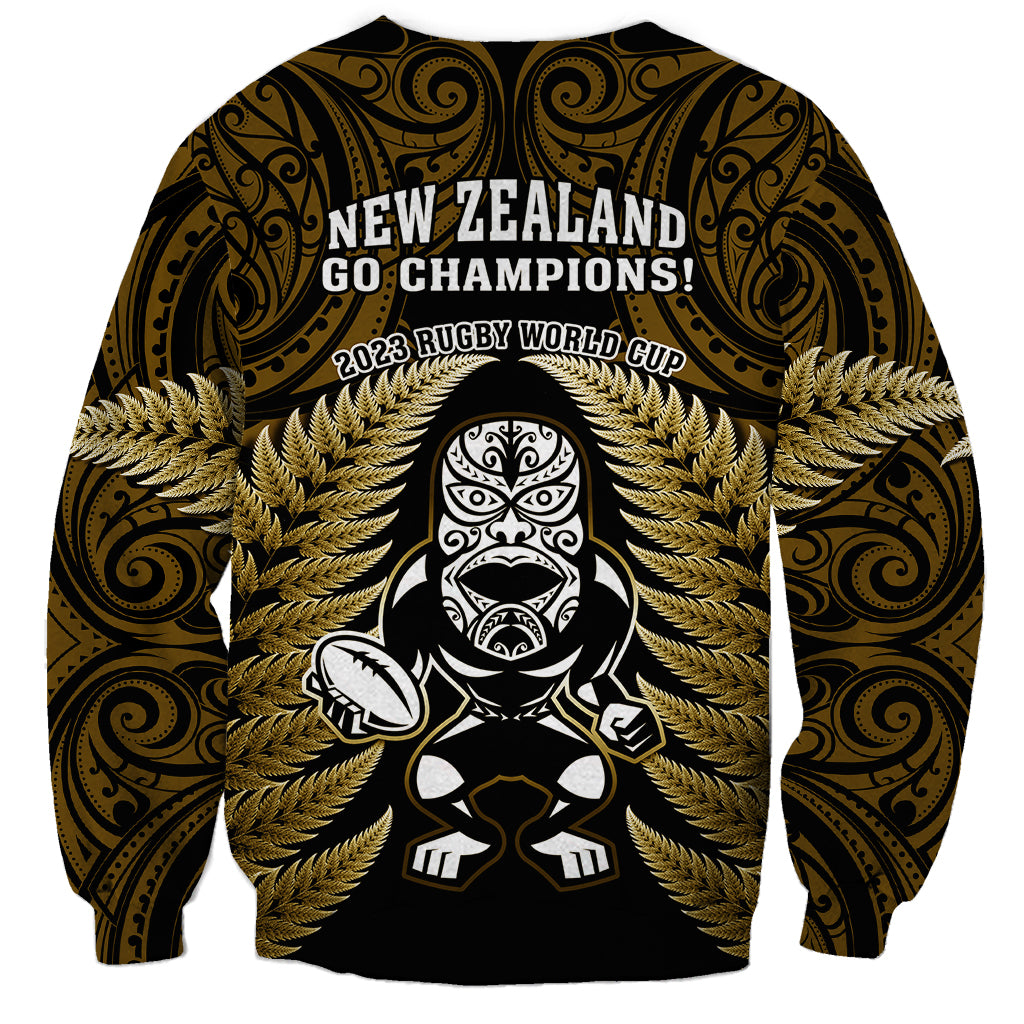New Zealand Aotearoa Rugby Sweatshirt NZ Tiki With Maori Fern World Cup Gold Version LT14 - Polynesian Pride