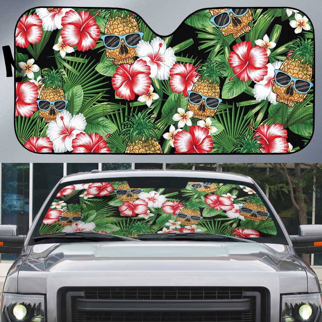 Pineapple Skull Aloha Hawaii Auto Sun Shade Summer Vibes Tropical Seamless Pattern - Polynesian Pride