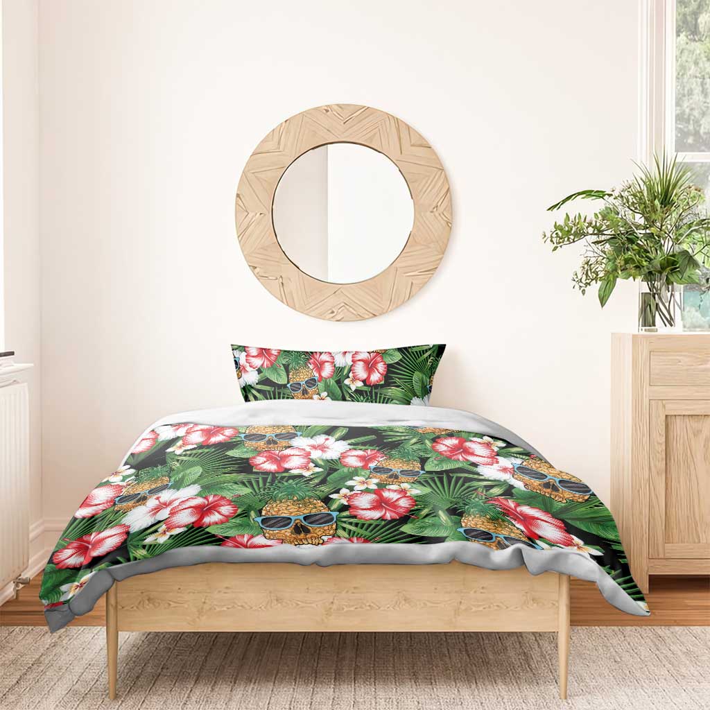 Pineapple Skull Aloha Hawaii Bedding Set Summer Vibes Tropical Seamless Pattern - Polynesian Pride