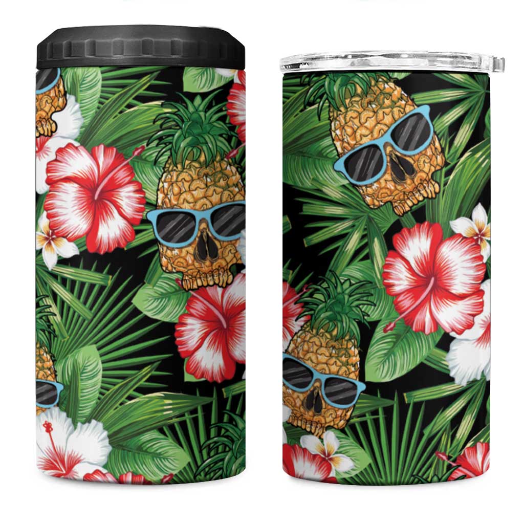 Pineapple Skull Aloha Hawaii 4 in 1 Can Cooler Tumbler Summer Vibes Tropical Seamless Pattern - Polynesian Pride