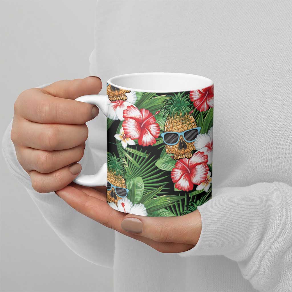 Pineapple Skull Aloha Hawaii Ceramic Mug Summer Vibes Tropical Seamless Pattern - Polynesian Pride
