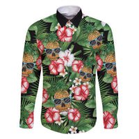 Pineapple Skull Aloha Hawaii Family Matching Long Sleeve Bodycon Dress and Hawaiian Shirt Summer Vibes Tropical Seamless Pattern - Polynesian Pride