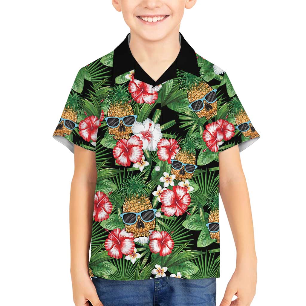 Pineapple Skull Aloha Hawaii Family Matching Long Sleeve Bodycon Dress and Hawaiian Shirt Summer Vibes Tropical Seamless Pattern - Polynesian Pride