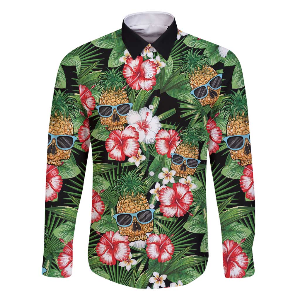 Pineapple Skull Aloha Hawaii Family Matching Tank Maxi Dress and Hawaiian Shirt Summer Vibes Tropical Seamless Pattern - Polynesian Pride