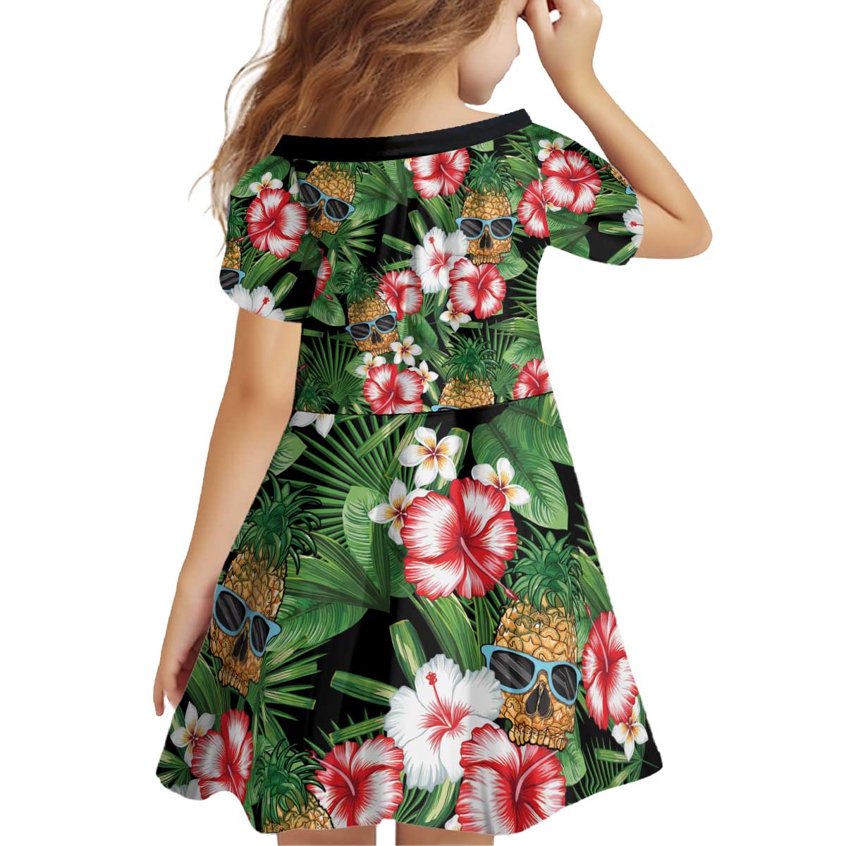 Pineapple Skull Aloha Hawaii Kid Short Sleeve Dress Summer Vibes Tropical Seamless Pattern - Polynesian Pride