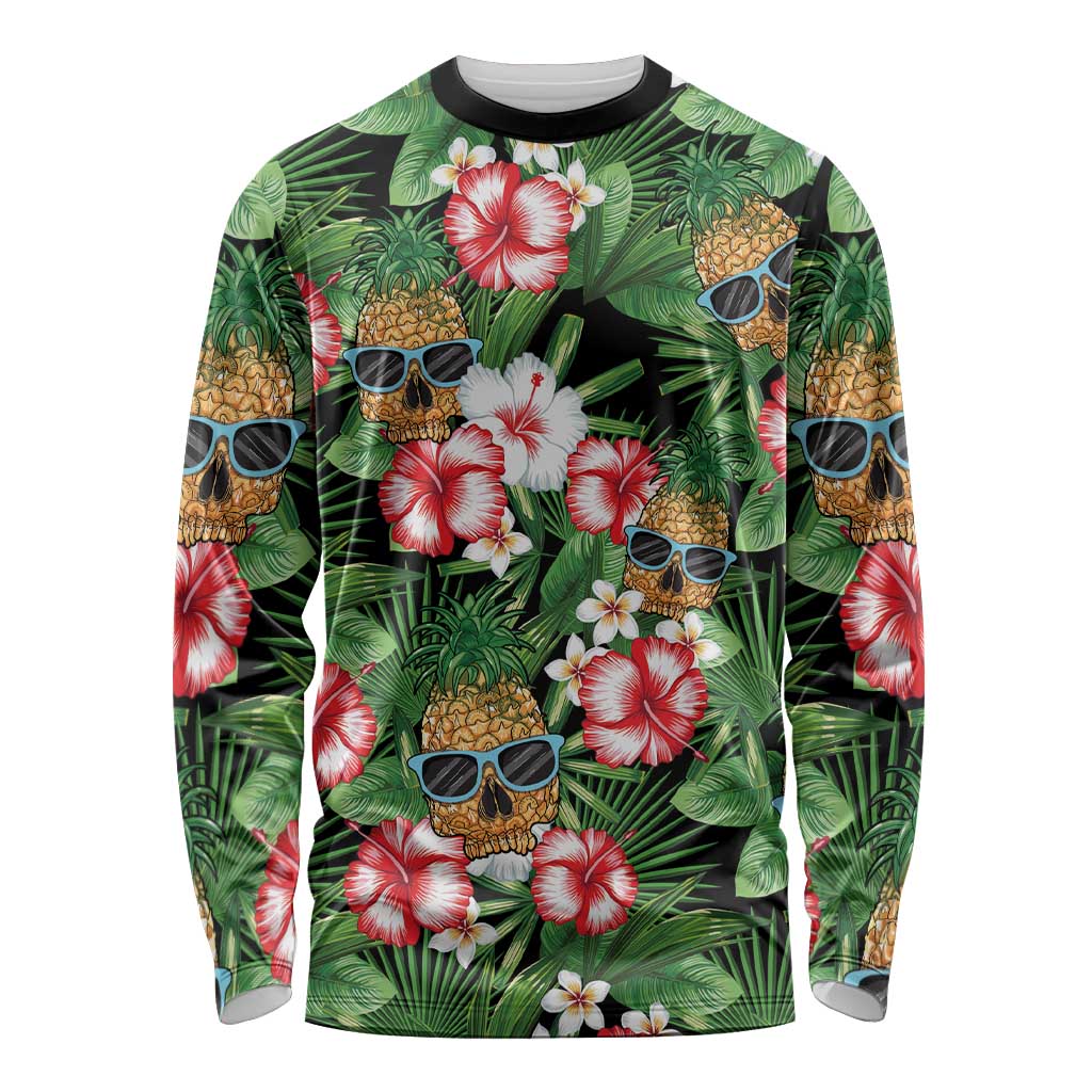 Pineapple Skull Aloha Hawaii Long Sleeve Shirt Summer Vibes Tropical Seamless Pattern - Polynesian Pride
