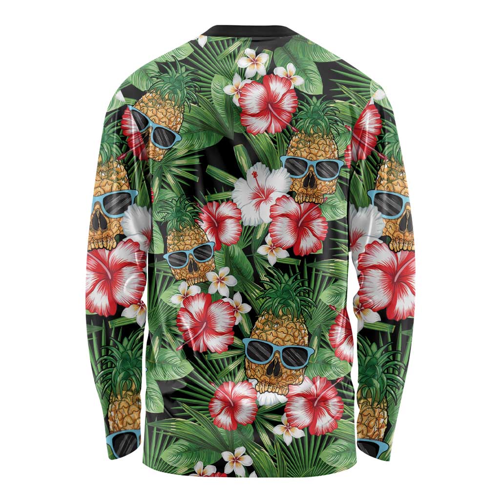 Pineapple Skull Aloha Hawaii Long Sleeve Shirt Summer Vibes Tropical Seamless Pattern - Polynesian Pride