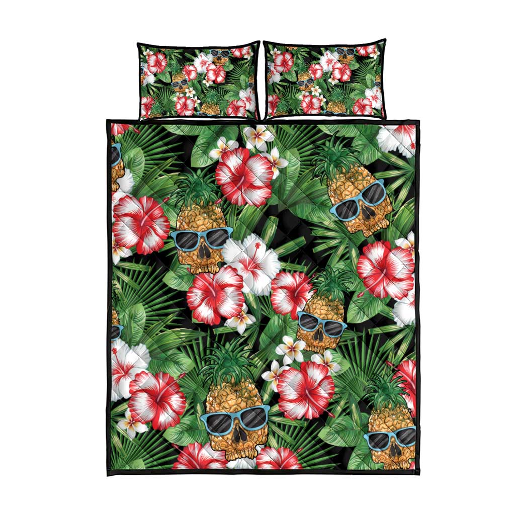 Pineapple Skull Aloha Hawaii Quilt Bed Set Summer Vibes Tropical Seamless Pattern - Polynesian Pride