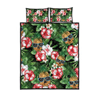 Pineapple Skull Aloha Hawaii Quilt Bed Set Summer Vibes Tropical Seamless Pattern - Polynesian Pride