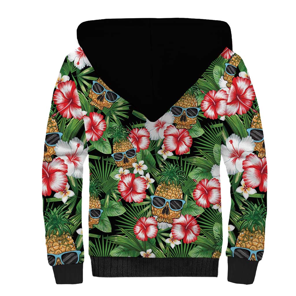 Pineapple Skull Aloha Hawaii Sherpa Hoodie Summer Vibes Tropical Seamless Pattern - Polynesian Pride