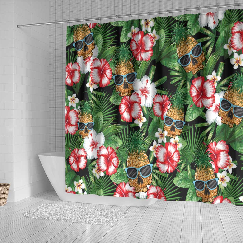 Pineapple Skull Aloha Hawaii Shower Curtain Summer Vibes Tropical Seamless Pattern - Polynesian Pride
