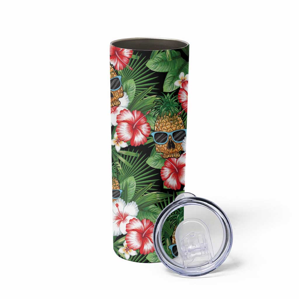 Pineapple Skull Aloha Hawaii Skinny Tumbler Summer Vibes Tropical Seamless Pattern - Polynesian Pride