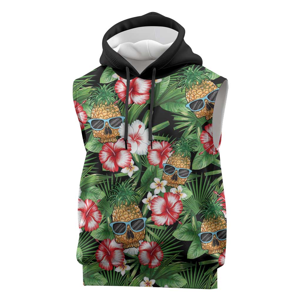 Pineapple Skull Aloha Hawaii Sleeveless Hoodie Summer Vibes Tropical Seamless Pattern - Polynesian Pride