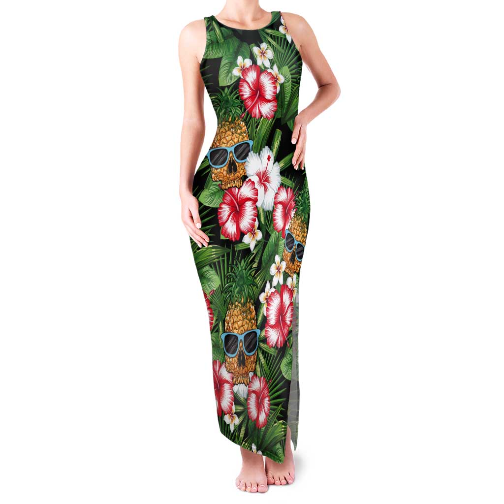 Pineapple Skull Aloha Hawaii Tank Maxi Dress Summer Vibes Tropical Seamless Pattern - Polynesian Pride