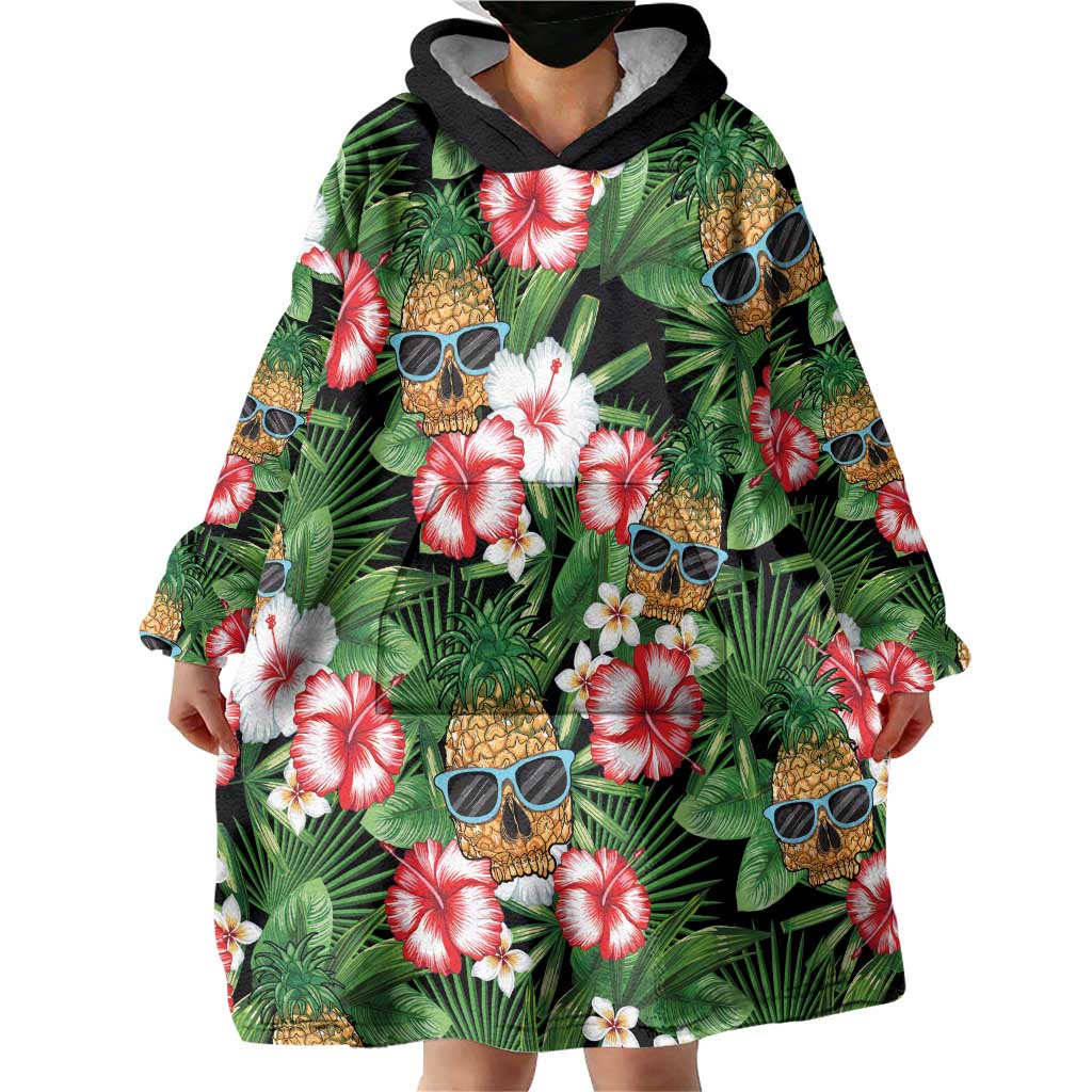 Pineapple Skull Aloha Hawaii Wearable Blanket Hoodie Summer Vibes Tropical Seamless Pattern - Polynesian Pride