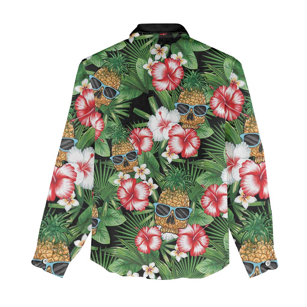 Pineapple Skull Aloha Hawaii Women Casual Shirt Summer Vibes Tropical Seamless Pattern - Polynesian Pride