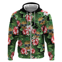 Pineapple Skull Aloha Hawaii Zip Hoodie Summer Vibes Tropical Seamless Pattern - Polynesian Pride