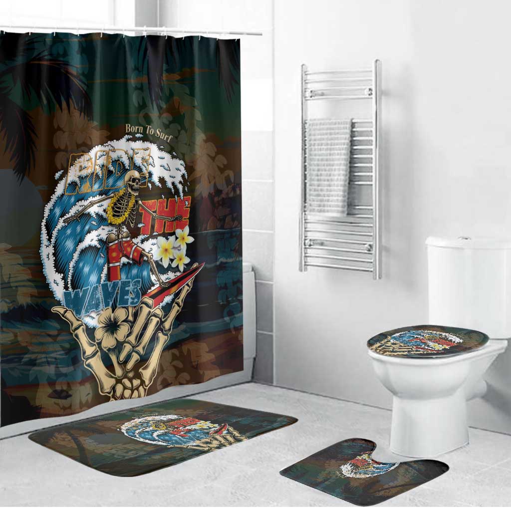 Aloha Hawaii Surfing Skull Bathroom Set Shaka Skeleton Ride The Waves - Polynesian Pride