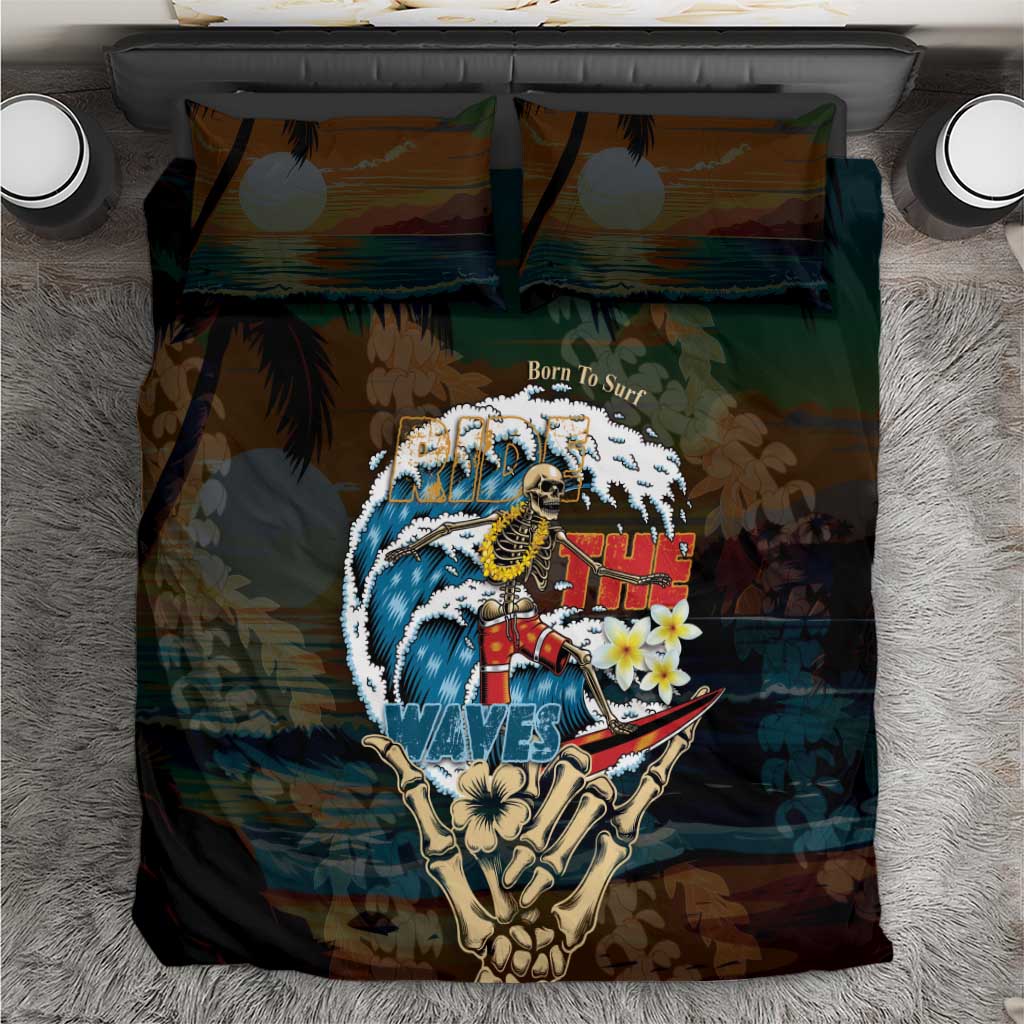 Aloha Hawaii Surfing Skull Bedding Set Shaka Skeleton Ride The Waves - Polynesian Pride