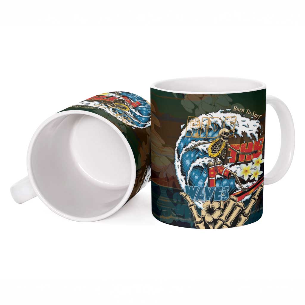 Aloha Hawaii Surfing Skull Ceramic Mug Shaka Skeleton Ride The Waves - Polynesian Pride